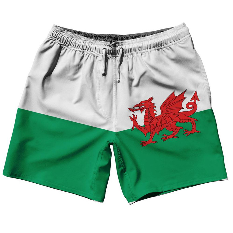 Wales Country Flag 7.5" Swim Shorts Made in USA - White Green