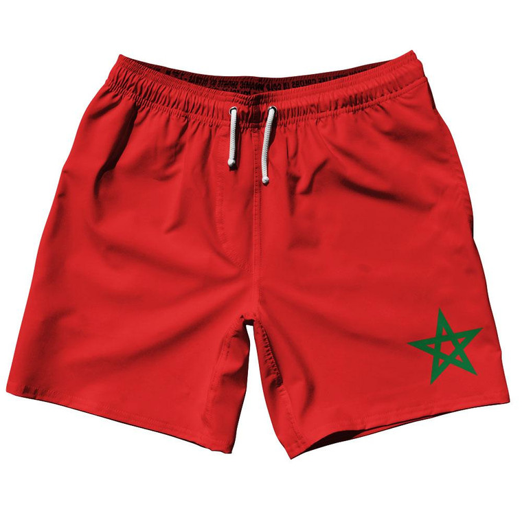 Morocco Country Flag 7.5" Swim Shorts Made in USA - Red Green