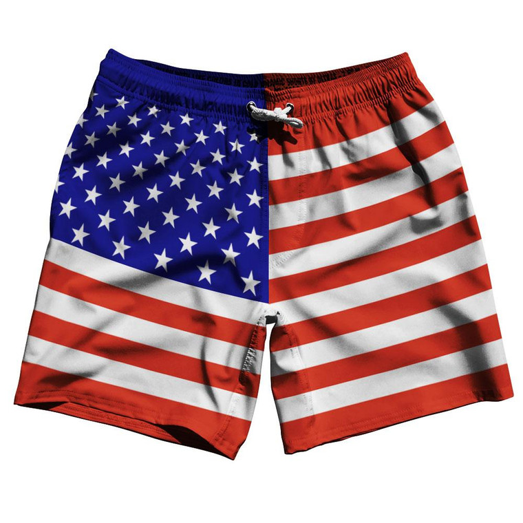 United States USA American Flag 7.5" Swim Shorts Made in USA - Royal Blue