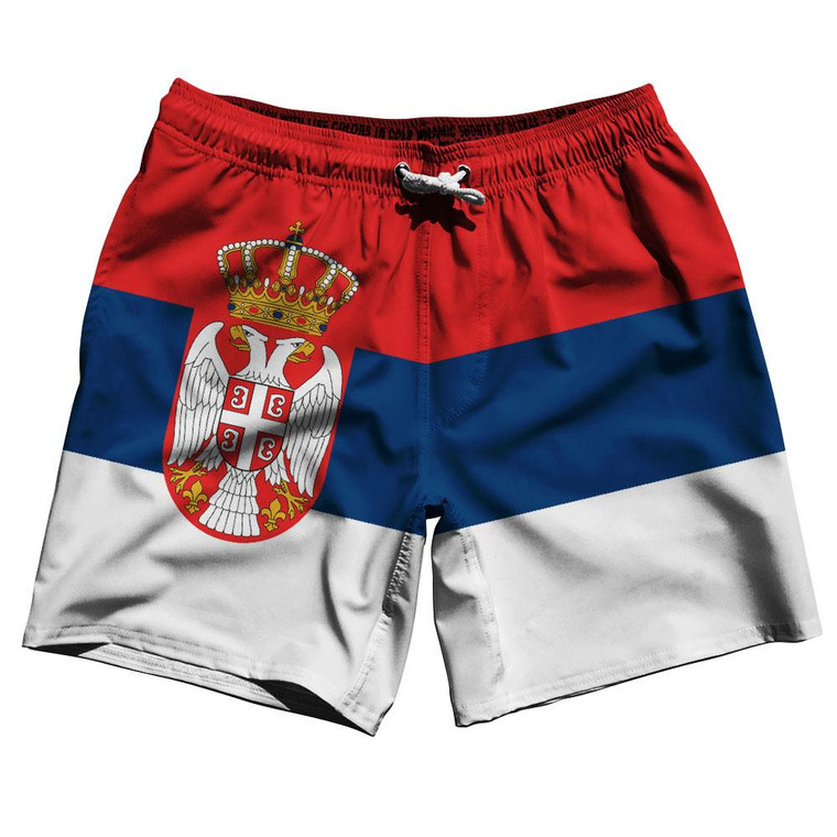 Serbia Country Flag 7.5" Swim Shorts Made in USA - White Red Blue