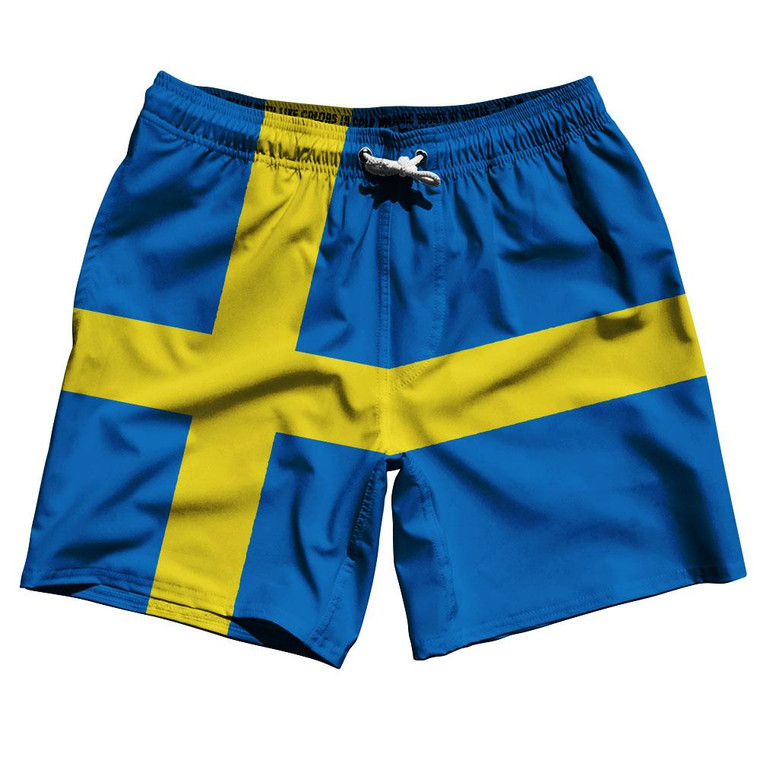 Sweden Country Flag 7.5" Swim Shorts Made in USA - Blue Yellow