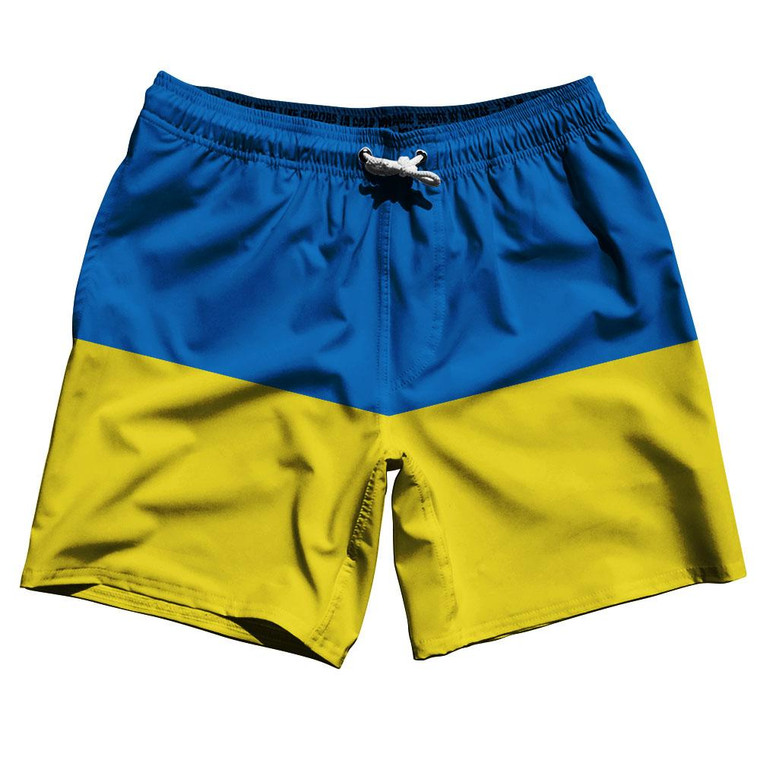 Ukraine Country Flag 7.5" Swim Shorts Made in USA - Blue Yellow