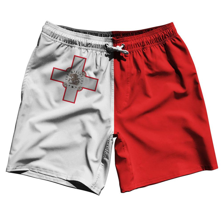 Malta Country Flag 7.5" Swim Shorts Made in USA - White Red
