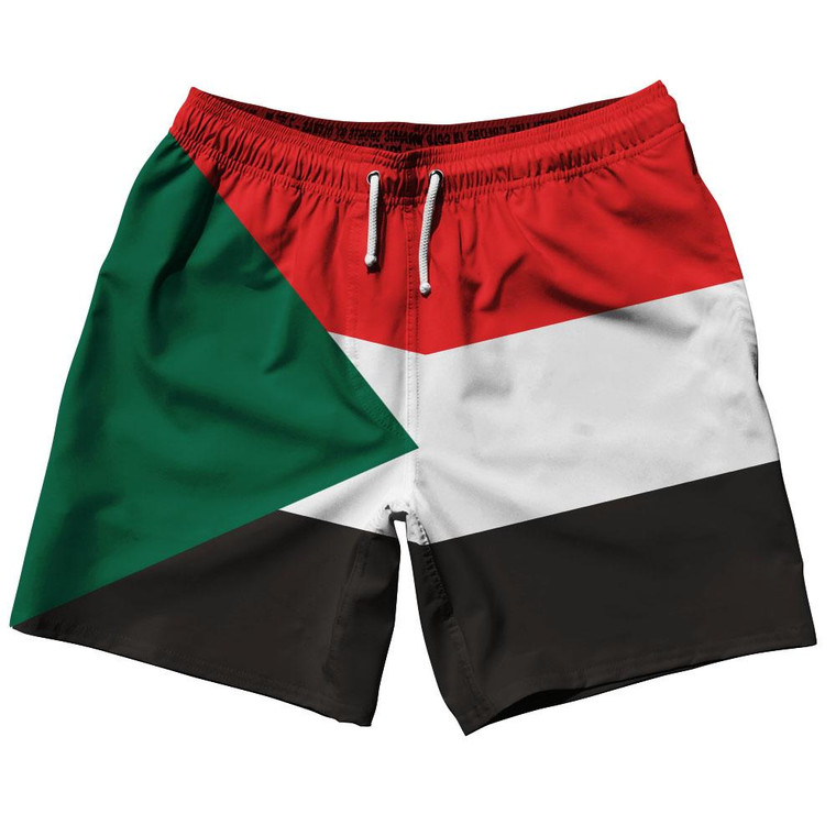 Sudan Country Flag 7.5" Swim Shorts Made in USA - Red Black