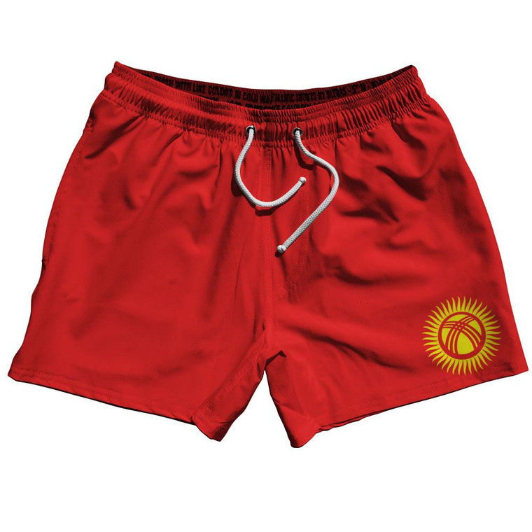 Kyrgyzstan Country Flag 5" Swim Shorts Made in USA - Red Yellow