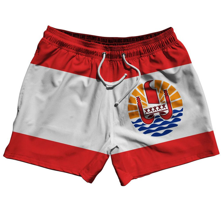 Tahiti Country Flag 5" Swim Shorts Made in USA - Red White