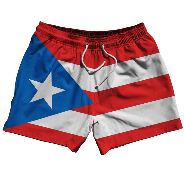 Puerto Rico Country Flag 5" Swim Shorts Made in USA - Blue Red