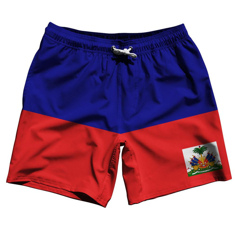 Haiti Country Flag 7.5" Swim Shorts Made in USA-Red White Blue