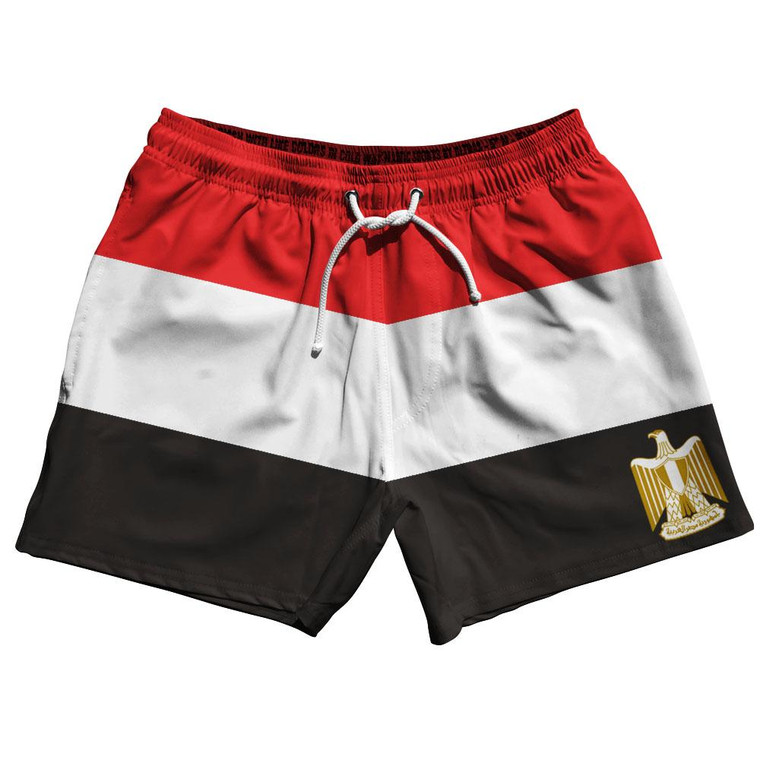 Egypt Country Flag 5" Swim Shorts Made in USA - Red White Black