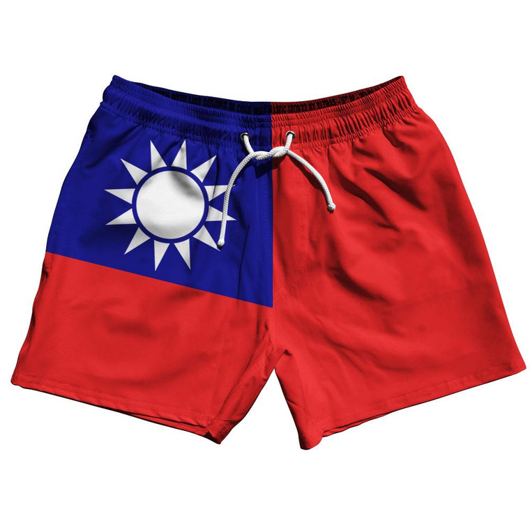 Taiwan Country Flag 5" Swim Shorts Made in USA - Red