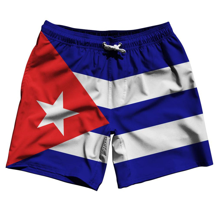 Cuba Country Flag 7.5" Swim Shorts Made in USA - White Blue