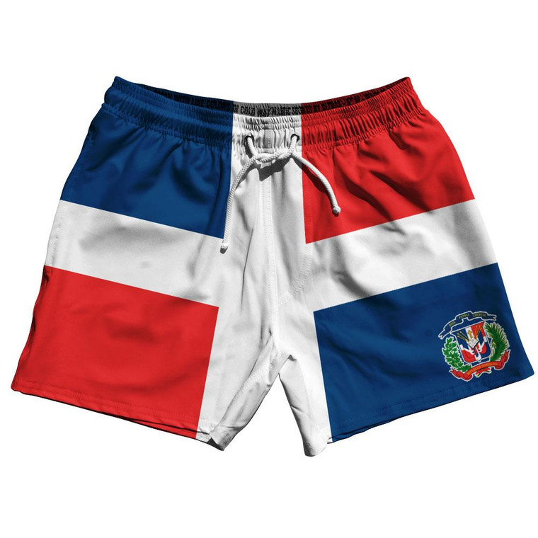 Dominican Republic Country Flag 5" Swim Shorts Made in USA-Red White Blue