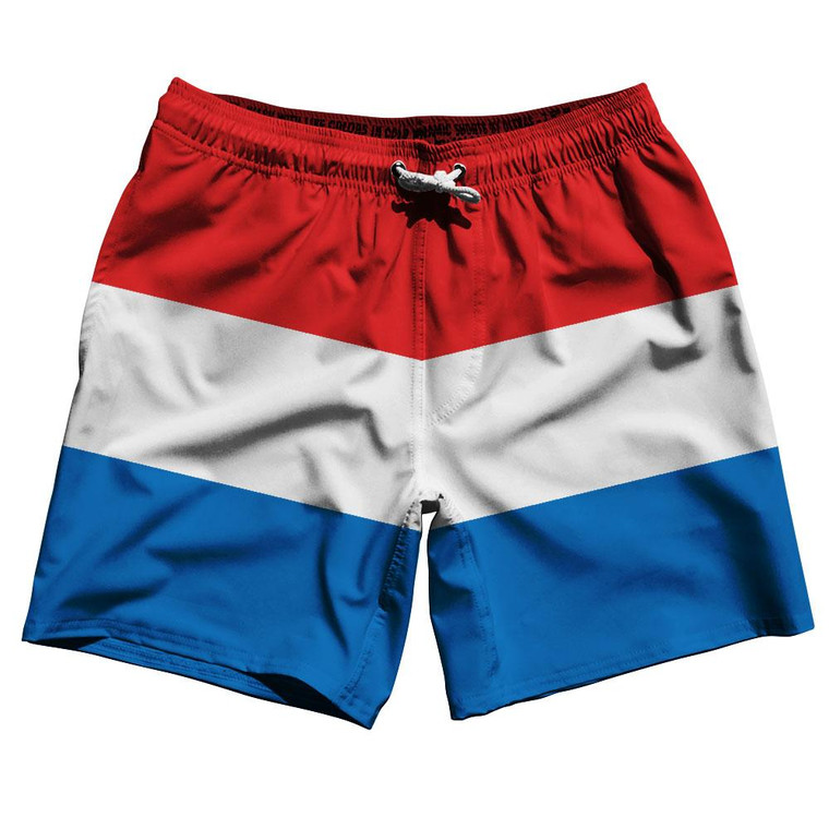 Luxembourg Country Flag 7.5" Swim Shorts Made in USA - Blue White Red