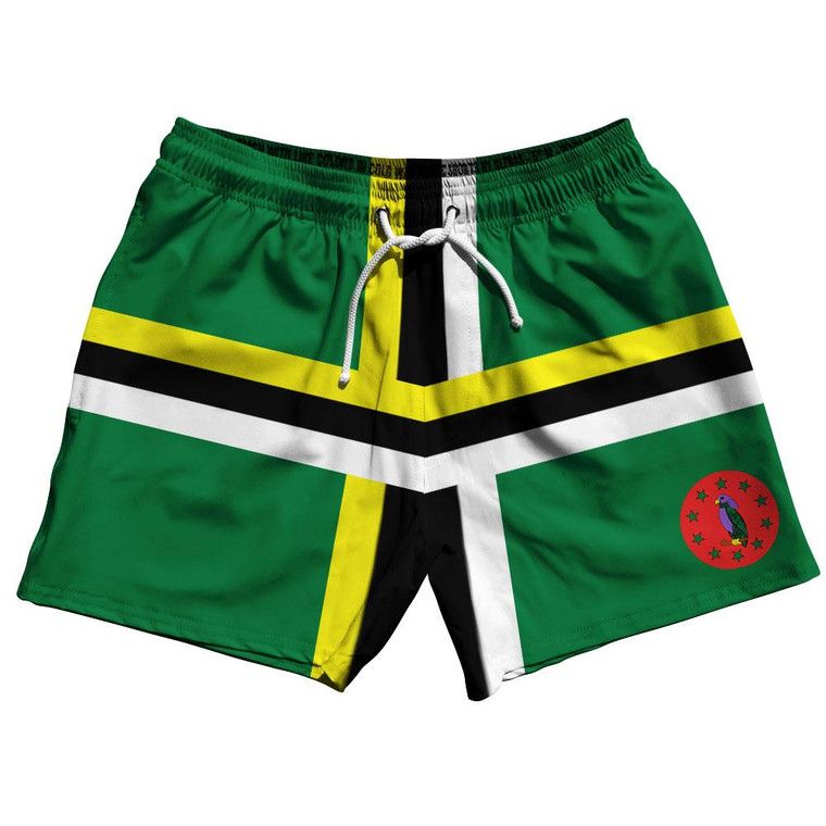 Dominica Country Flag 5" Swim Shorts Made in USA - Dark Green