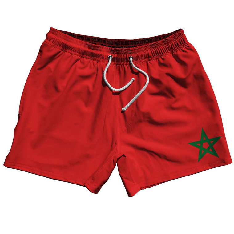 Morocco Country Flag 5" Swim Shorts Made in USA - Red Green