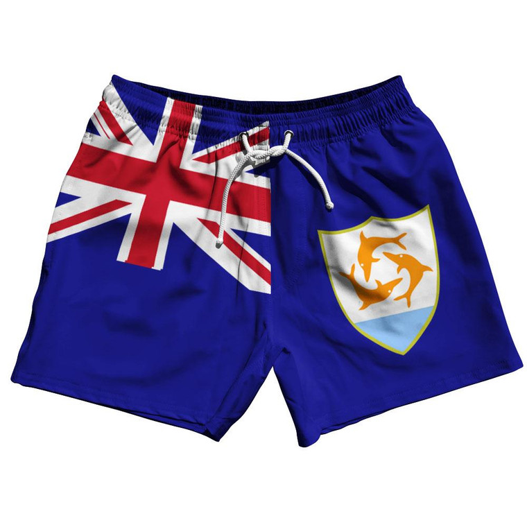 Anguilla Country Flag 5" Swim Shorts Made in USA-Light Blue White