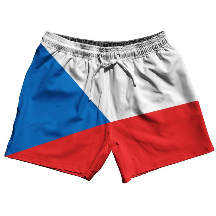 Czech Republic Country Flag 5" Swim Shorts Made in USA-White Blue Red