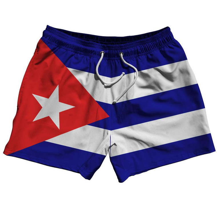 Cuba Country Flag 5" Swim Shorts Made in USA-White Blue