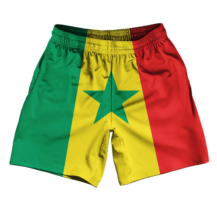 Senegal Country Flag Athletic Running Fitness Exercise Shorts 7" Inseam Made In USA-Red Yellow Green