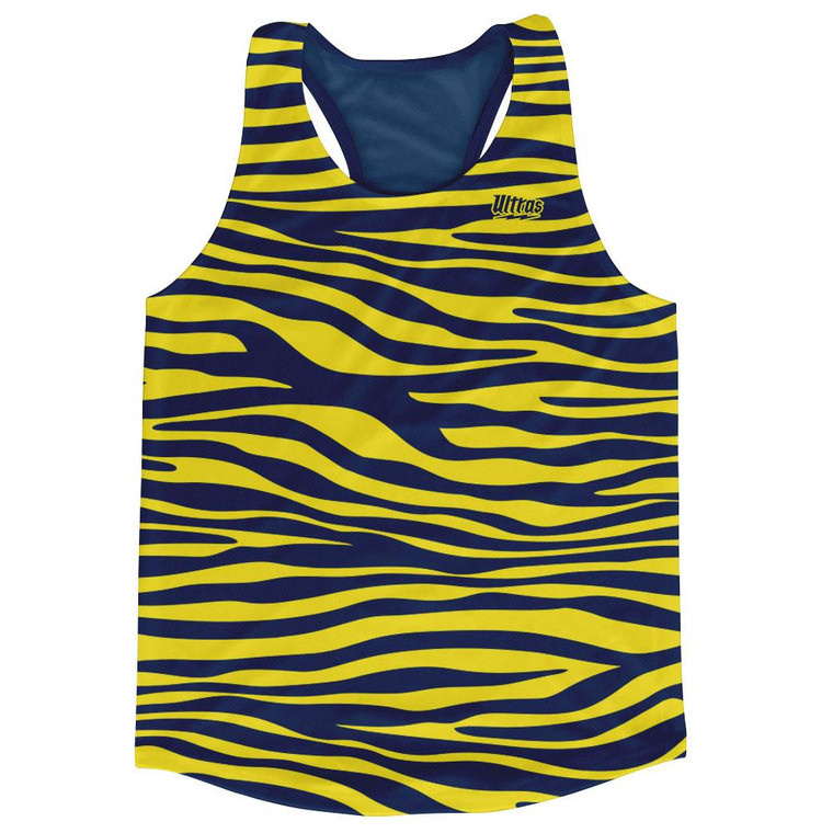 Navy Blue & Yellow Zebra Running Tank Top Racerback Track & Cross Country Singlet Jersey Made In USA - Navy Blue & Yellow