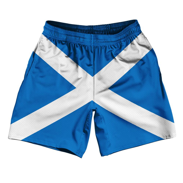 Scotland Country Flag Athletic Running Fitness Exercise Shorts 7" Inseam Made In USA - Blue White