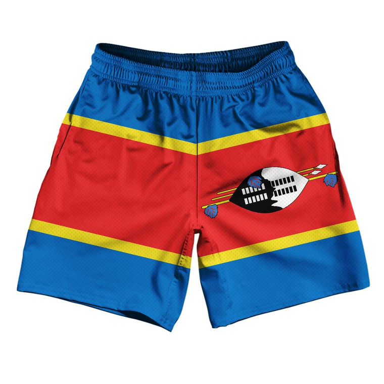 Swaziland Country Flag Athletic Running Fitness Exercise Shorts 7" Inseam Made In USA - Blue Yellow
