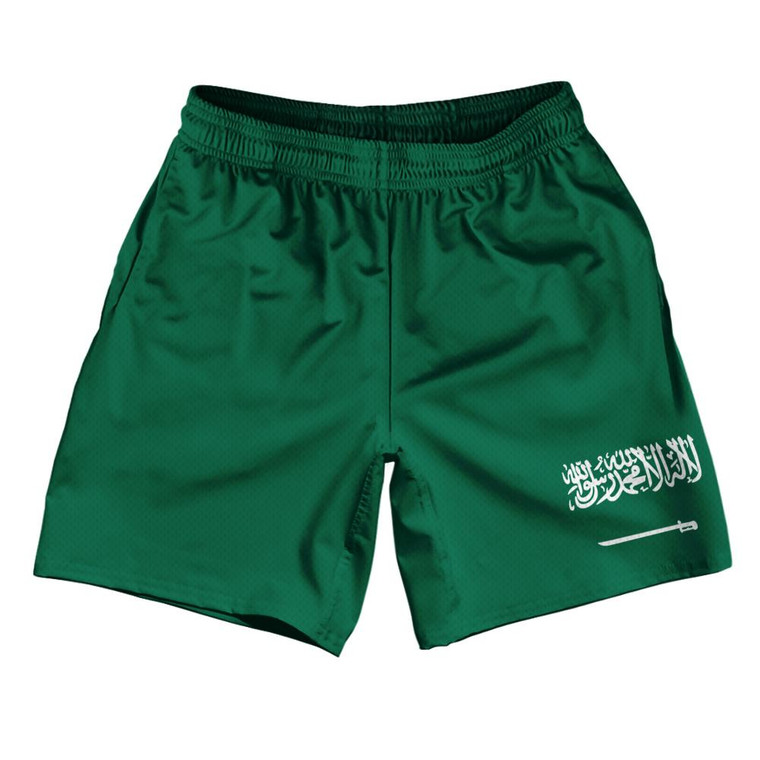 Saudi Arabia Country Flag Athletic Running Fitness Exercise Shorts 7" Inseam Made In USA-White Green