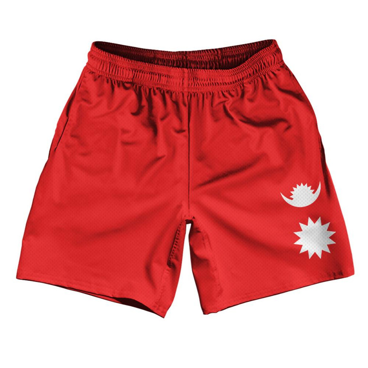 Nepal Country Flag Athletic Running Fitness Exercise Shorts 7" Inseam Made In USA-Red Blue
