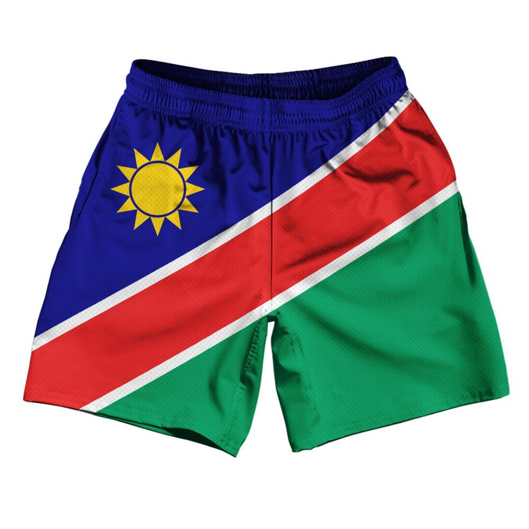 Namibia Country Flag Athletic Running Fitness Exercise Shorts 7" Inseam Made In USA-Blue Red Green