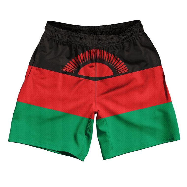 Malawi Country Flag Athletic Running Fitness Exercise Shorts 7" Inseam Made In USA-Black Red Green