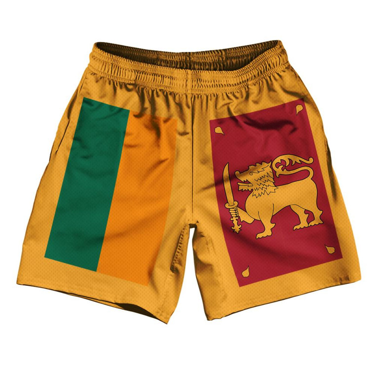 Sri Lanka Country Flag Athletic Running Fitness Exercise Shorts 7" Inseam Made In USA - Yellow