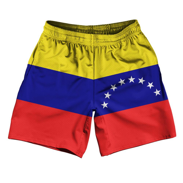 Venezuela Country Flag Athletic Running Fitness Exercise Shorts 7" Inseam Made In USA-Red Yellow