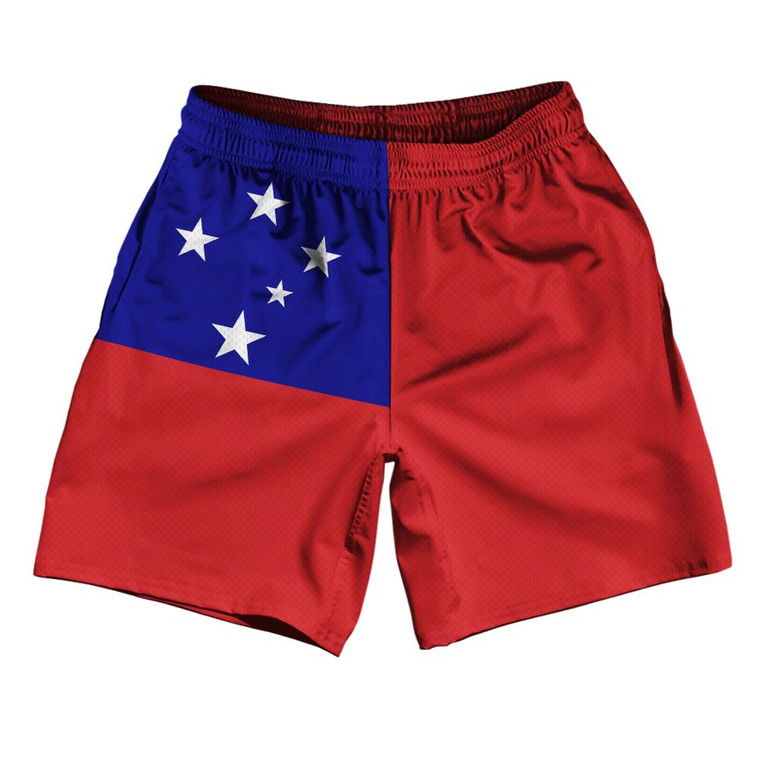 Samoa Country Flag Athletic Running Fitness Exercise Shorts 7" Inseam Made In USA-Red Blue