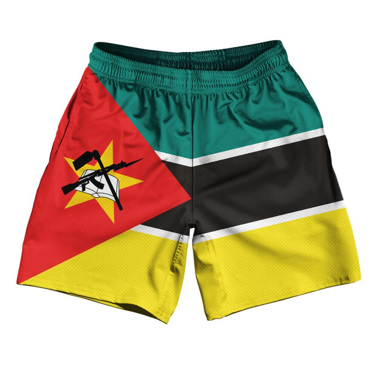 Mozambique Country Flag Athletic Running Fitness Exercise Shorts 7" Inseam Made In USA-Green Black Yellow