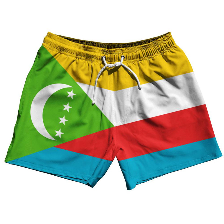 Comoros Country Flag 5" Swim Shorts Made in USA-Light Green