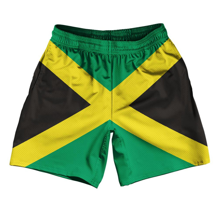 Jamaica Country Flag Athletic Running Fitness Exercise Shorts 7" Inseam Made In USA-Green Black