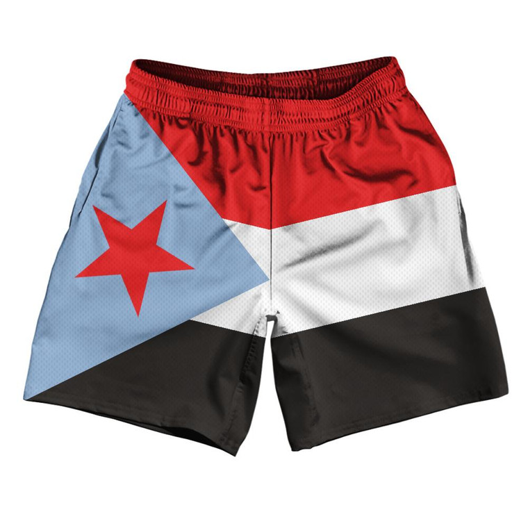 South Yemen Country Flag Athletic Running Fitness Exercise Shorts 7" Inseam Made In USA-Blue Red