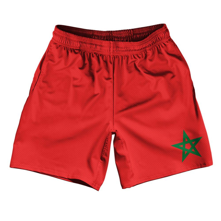 Morocco Country Flag Athletic Running Fitness Exercise Shorts 7" Inseam Made In USA-Red Green