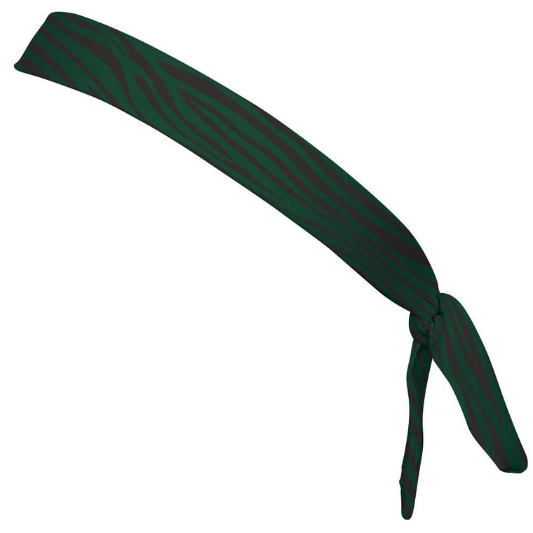 Zebra Forest Green & Black Elastic Tie Running Fitness Skinny Headbands Made In USA-Green Black