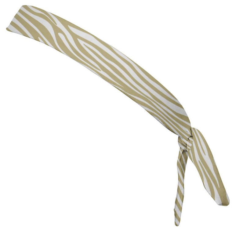 Zebra Vegas Gold & White Elastic Tie Running Fitness Skinny Headbands Made In USA - Gold White