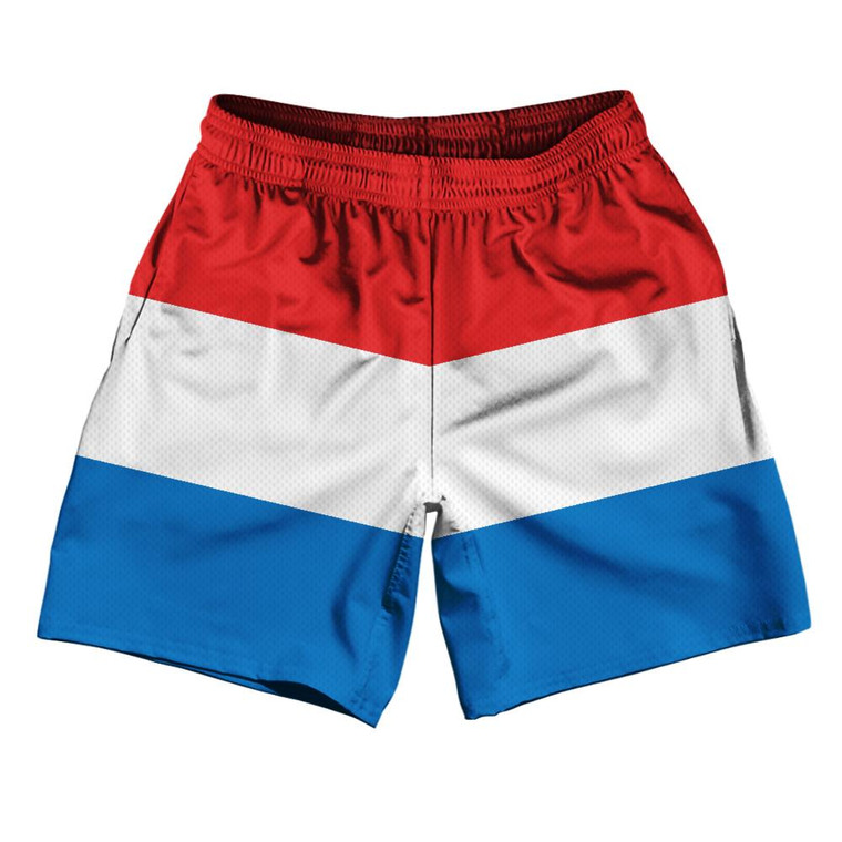 Luxembourg Country Flag Athletic Running Fitness Exercise Shorts 7" Inseam Made In USA - Blue White Red