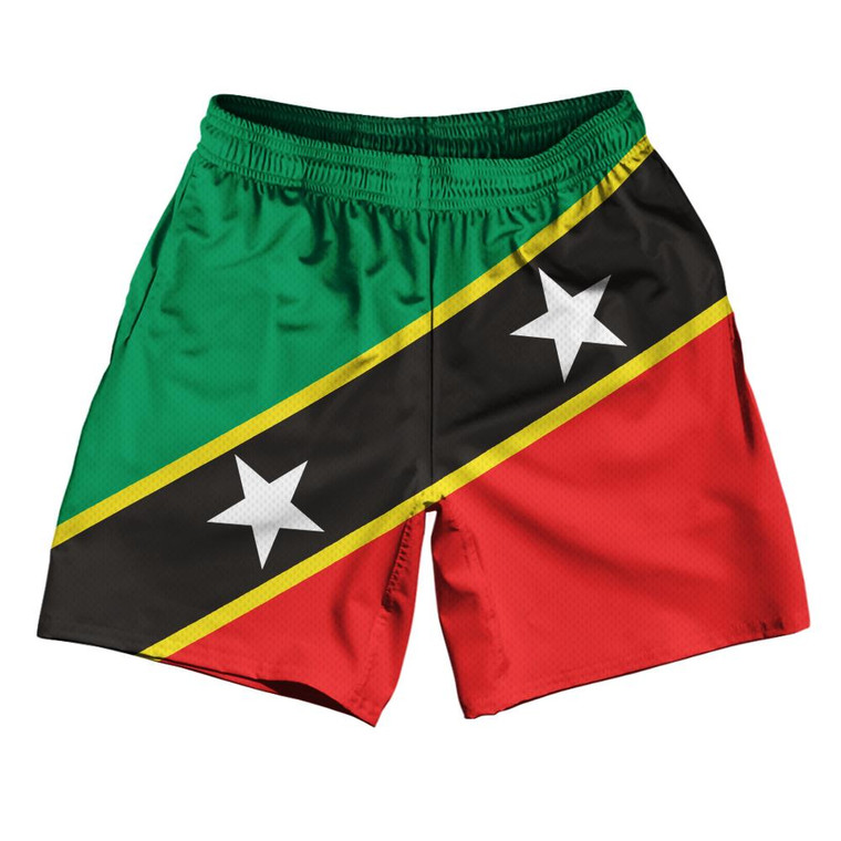 Saint Kitts and Nevis Country Flag Athletic Running Fitness Exercise Shorts 7" Inseam Made In USA - Red Yellow Green