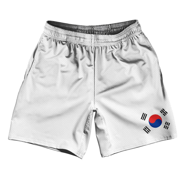 South Korea Country Flag Athletic Running Fitness Exercise Shorts 7" Inseam Made In USA - Blue White