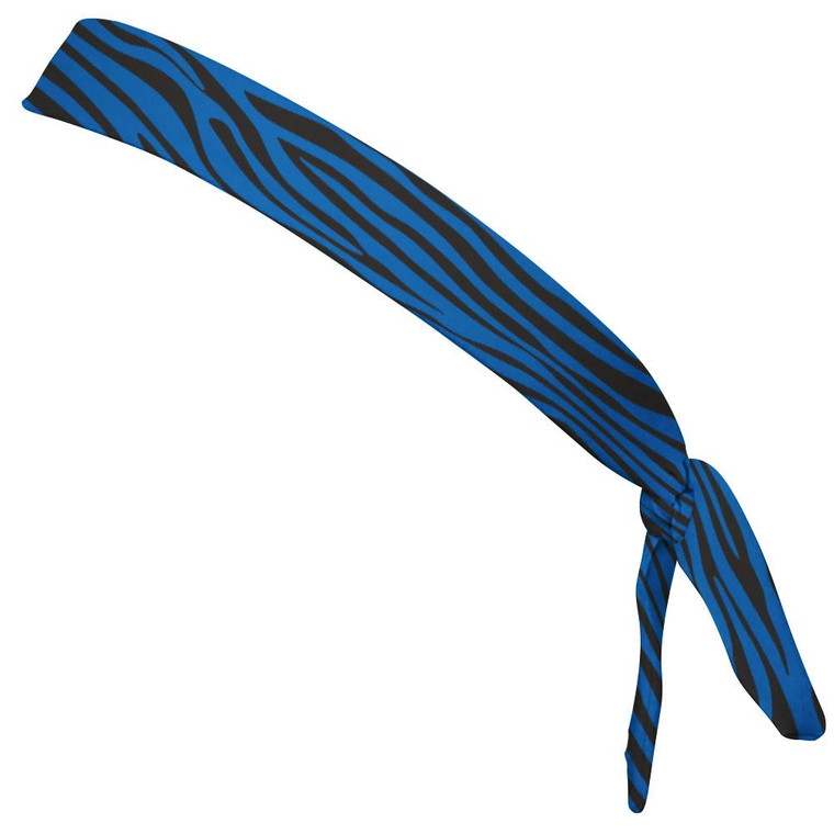 Zebra Royal Blue & Black Elastic Tie Running Fitness Skinny Headbands Made In USA - Royal Black