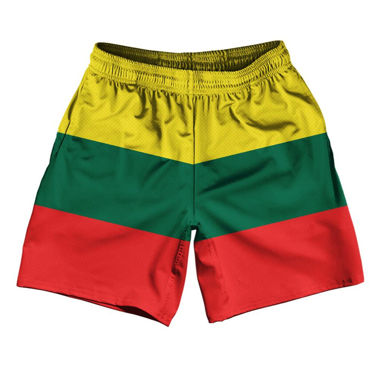 Lithuania Country Flag Athletic Running Fitness Exercise Shorts 7" Inseam Made In USA - Green Red Yellow