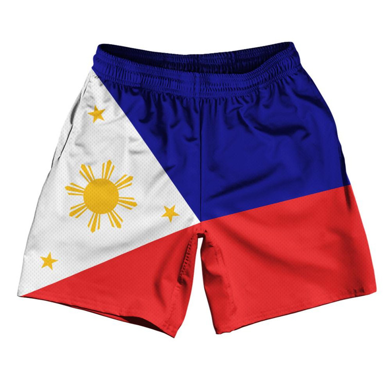 Philippines Country Flag Athletic Running Fitness Exercise Shorts 7" Inseam Made In USA - Blue Red White