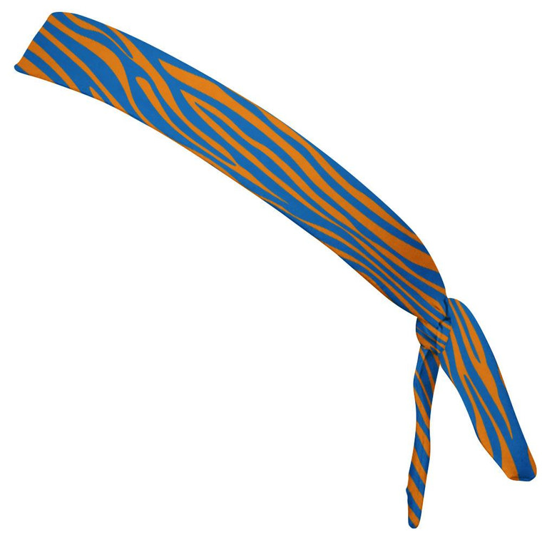 Zebra Royal Blue & Orange Elastic Tie Running Fitness Skinny Headbands Made In USA - Royal Orange