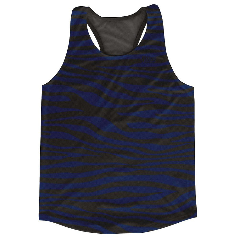 Black & Navy Blue Zebra Running Tank Top Racerback Track & Cross Country Singlet Jersey Made In USA - Black & Navy Blue