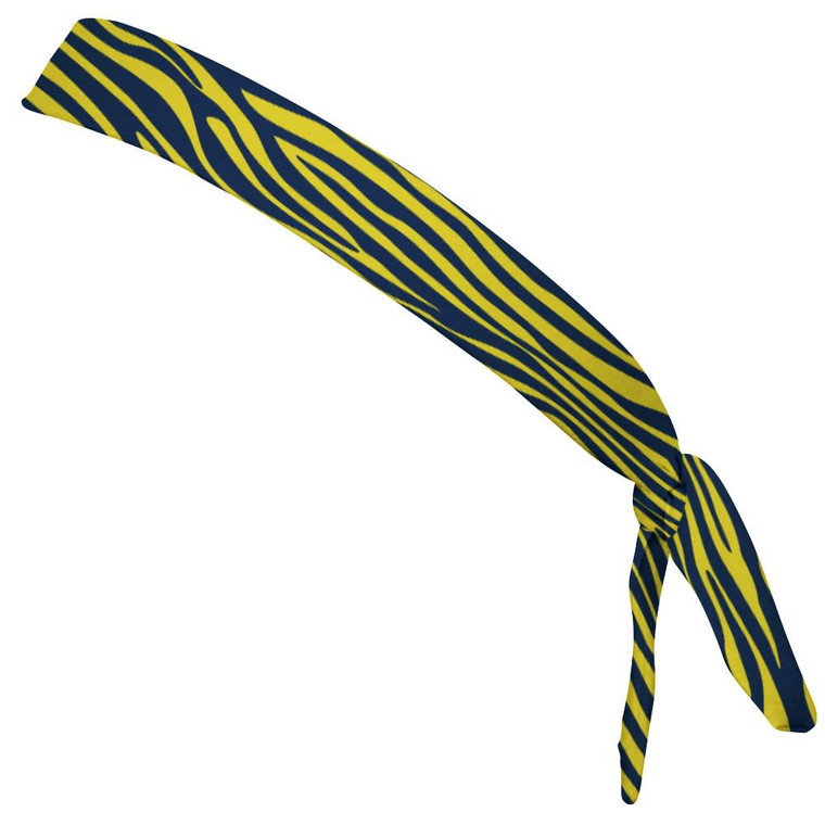 Zebra Yellow & Navy Elastic Tie Running Fitness Skinny Headbands Made In USA - Yellow Navy