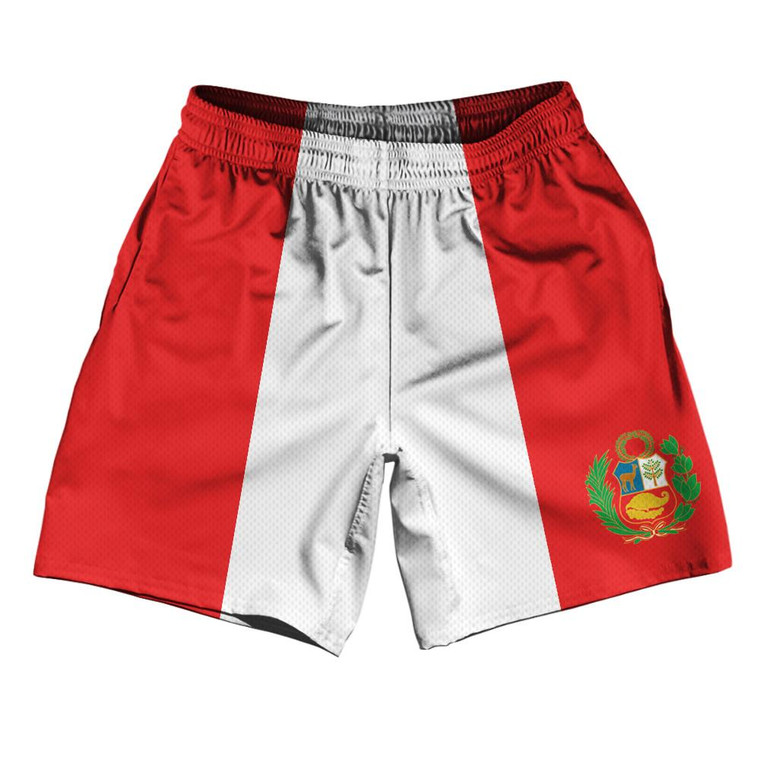 Peru Country Flag Athletic Running Fitness Exercise Shorts 7" Inseam Made In USA - Red White